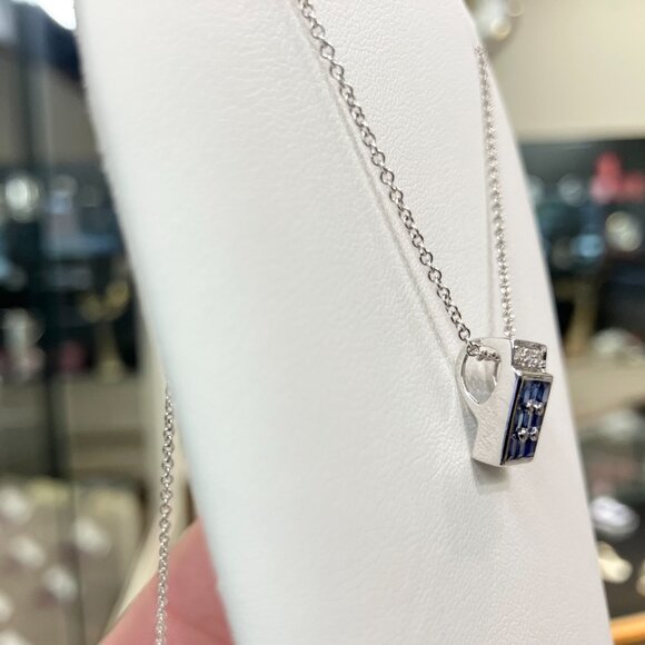 Sapphire And Diamond White Gold Pendant - Picture 4 of 7